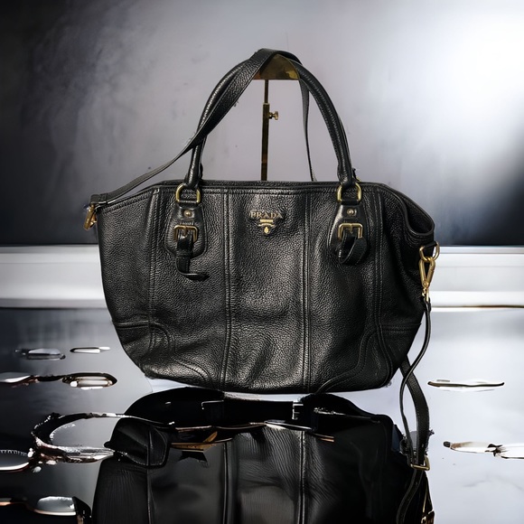 Prada Handbags - PRADA Cervo Antik Deerskin Leather Shoulder Bag Black